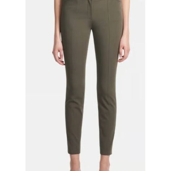 Theory Women's Seam Trouser Pants Olive Green Knit Tech Ankle Zip Size 00 NEW - Picture 1 of 12